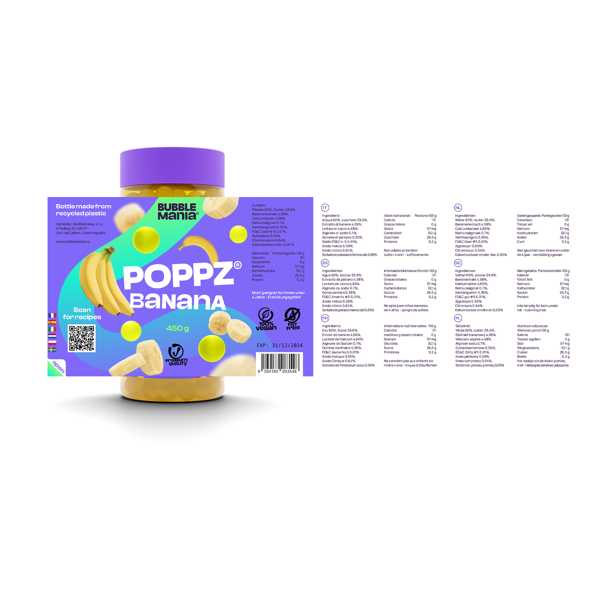 POPPZ Mix Banane, Blaubeere | 2 x 450 G