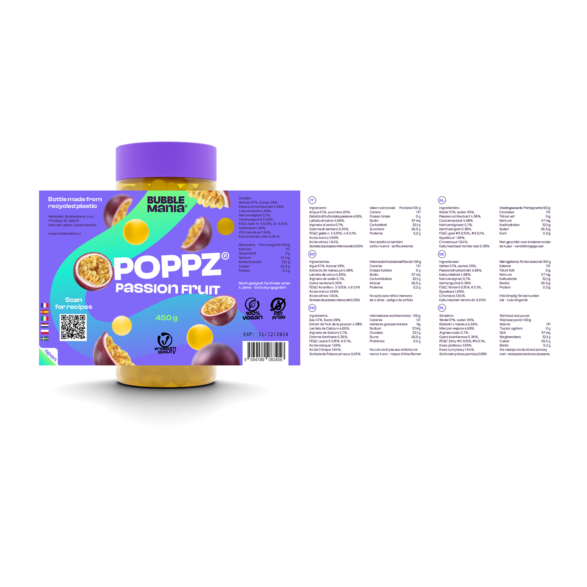 POPPZ Mix Maracuja, Kiwi, Banane | 3 x 450 G