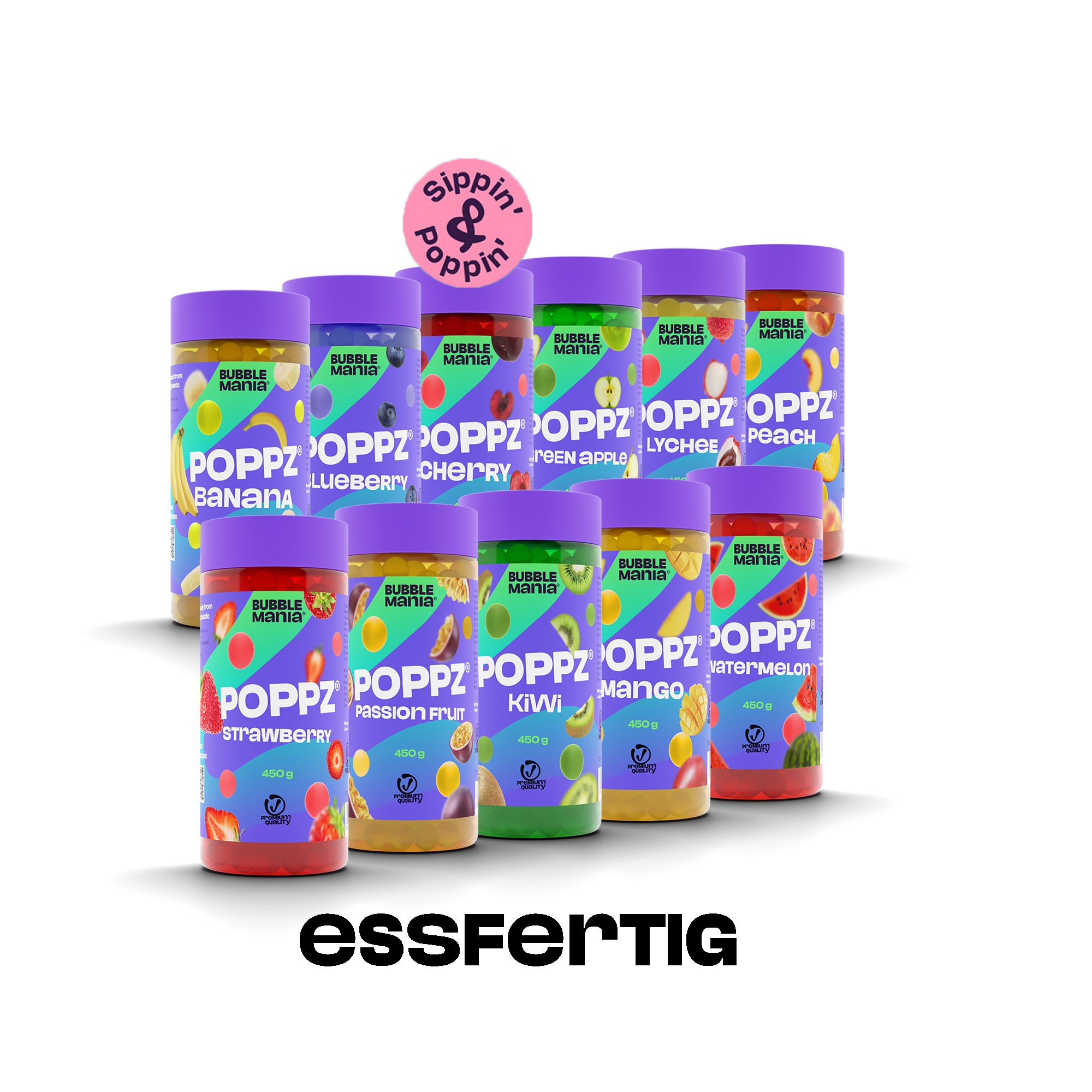 POPPZ Mix Maracuja, Erdbeere, Mango, Grüner Apfel | 4 x 450 G